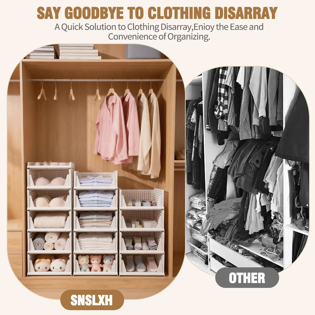 5 Pack Closet Storage Basket, Multifunctional Closet Organizer for Kitchen Bathroom Laundry Room Wardrobe Storage, Clothes Storage Drawer Organizer, White