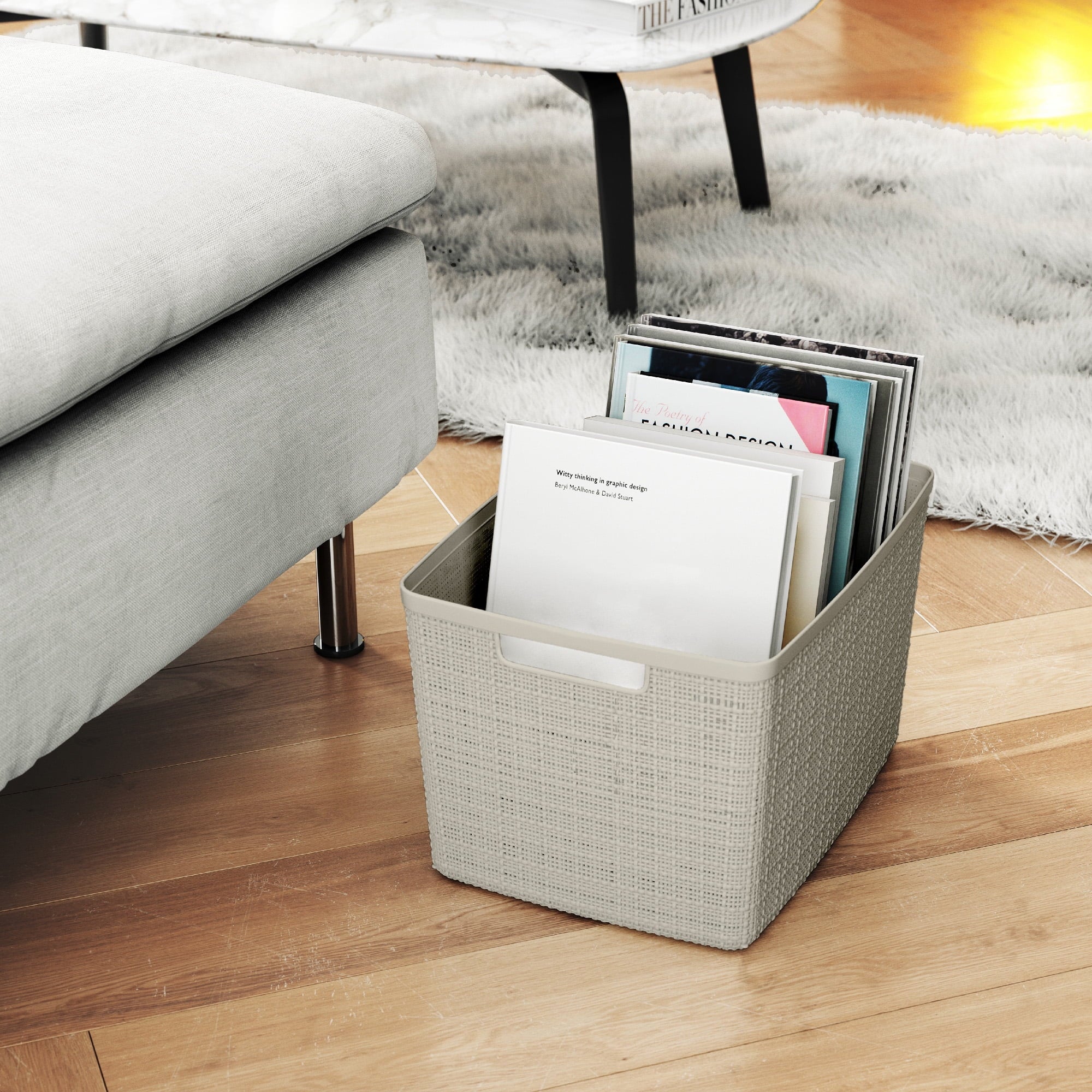 Jute Small Gray Plastic Decorative Storage Basket, 10.6 in x 7.8 in x 4.3 in