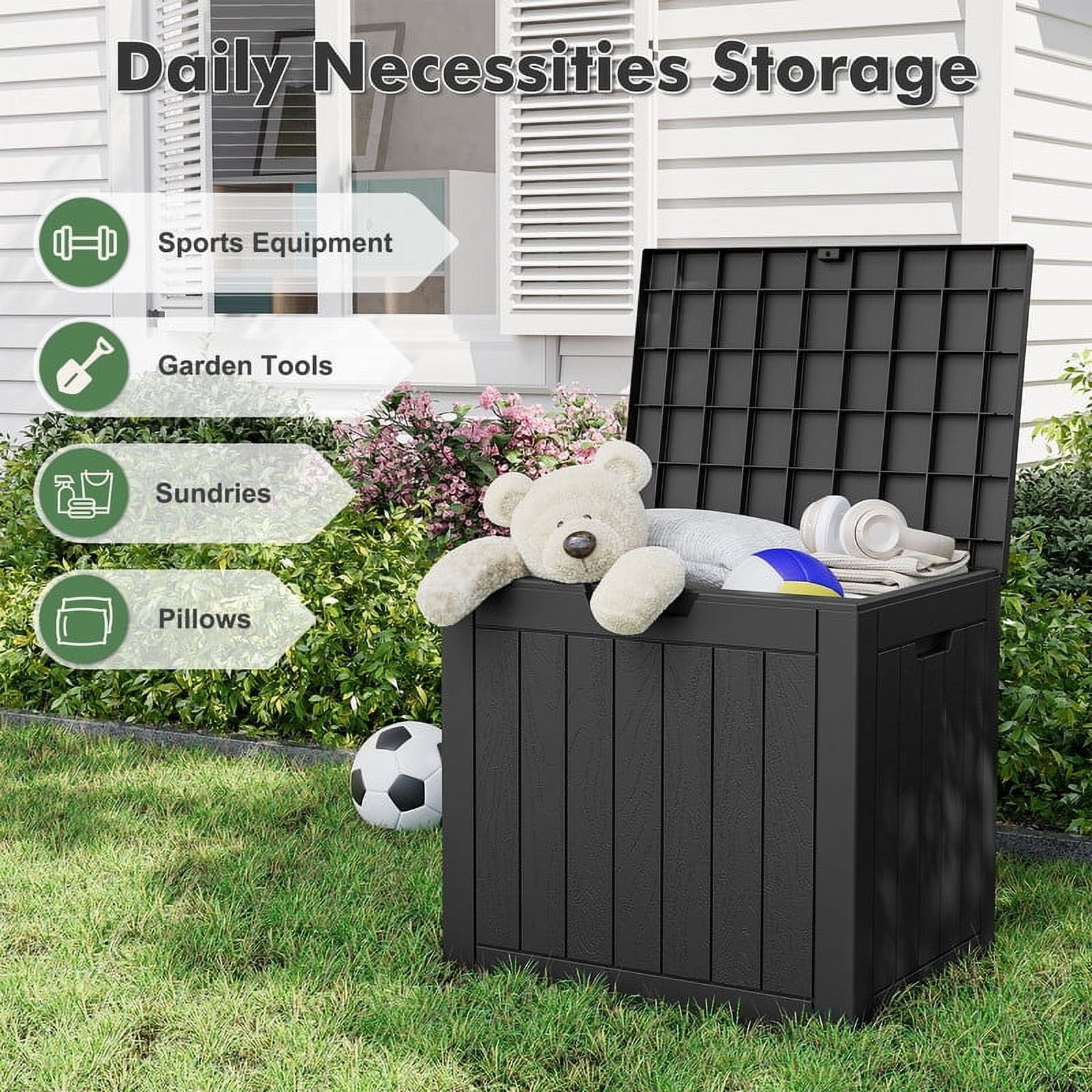 31 Gallon Deck Box, Resin Outdoor Storage Box, and Storage Deck Box for Garden Tools, Supplies, Toys