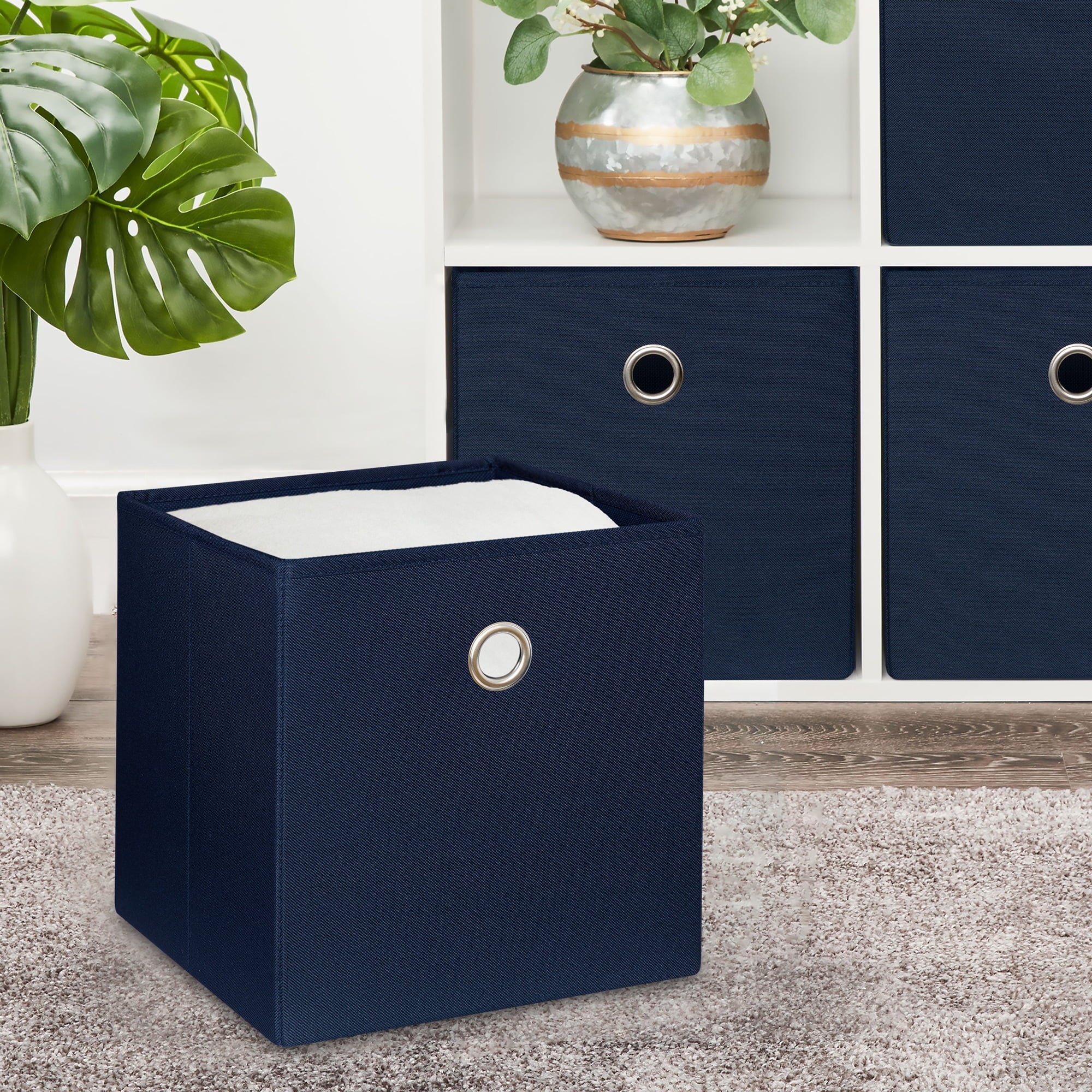 Collapsible Fabric Cube Storage Bins (10.5" x 10.5"), Blue Cove, 4 Pack