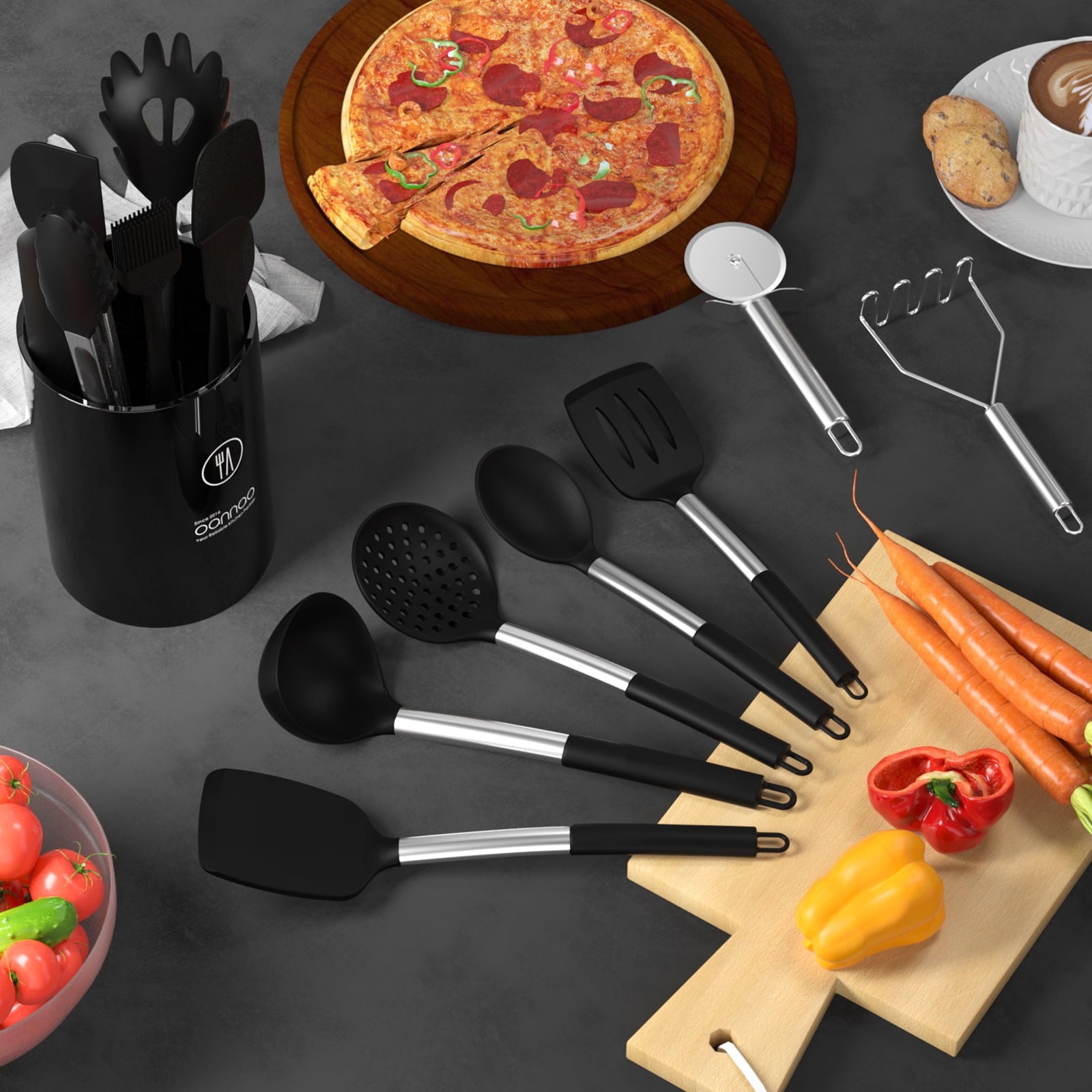 Silicone Cooking Utensils Set - Silicone Kitchen Utensils for Cooking, Kitchen Utensil Spatula Set,BPA FREE Kitchen Gadgets Tools for Non-Stick Cookware (Khaki)