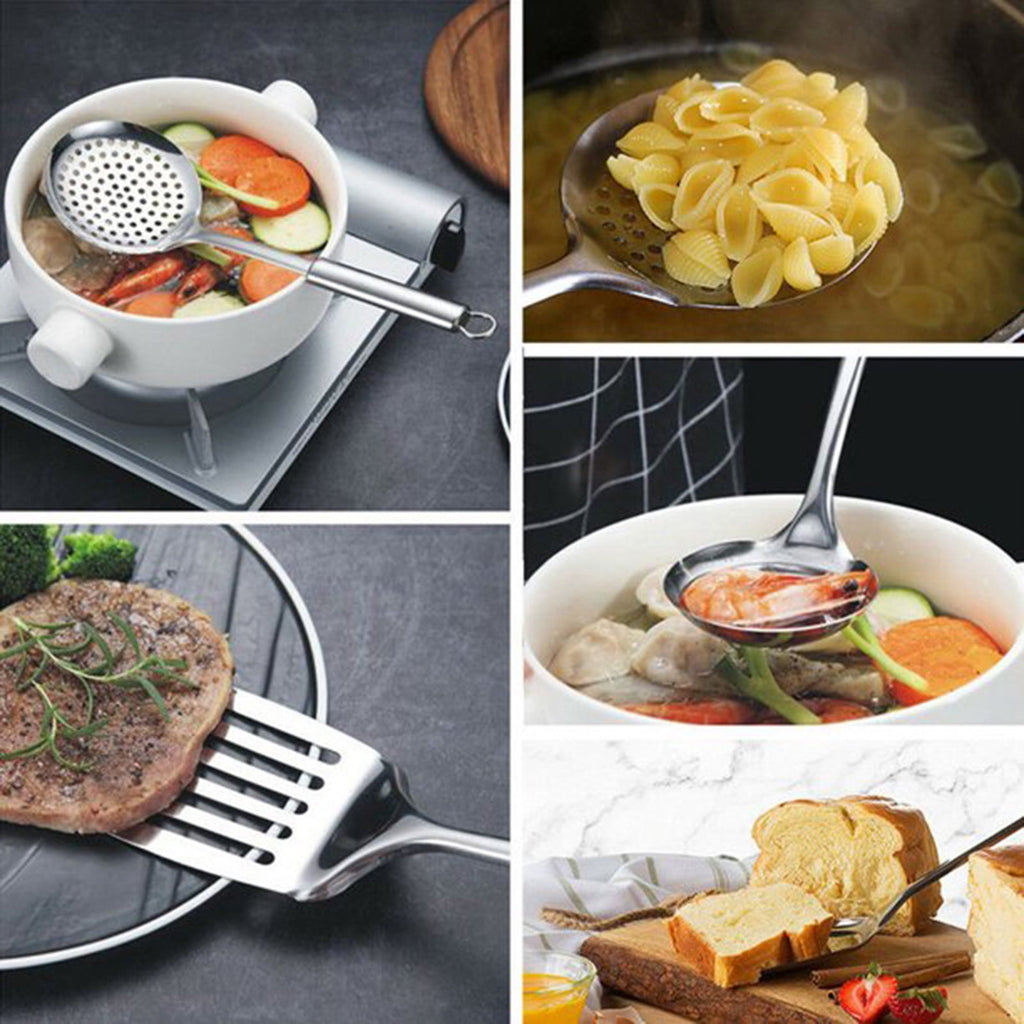 Hgehaz Silverware Set 5Pcs/Set Stainless Steel Kitchen Cooking Tools Utensil Set Spatula Spoon Scoop