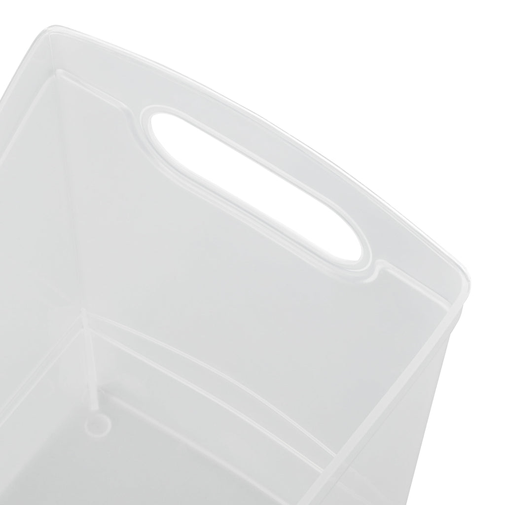 12 Qt Clear Plastic Storage Bin Organizer with Carrying Handles, Narrow Rectangular Utility Container for Pantry, Closet, Cabinet and Shelf Storage