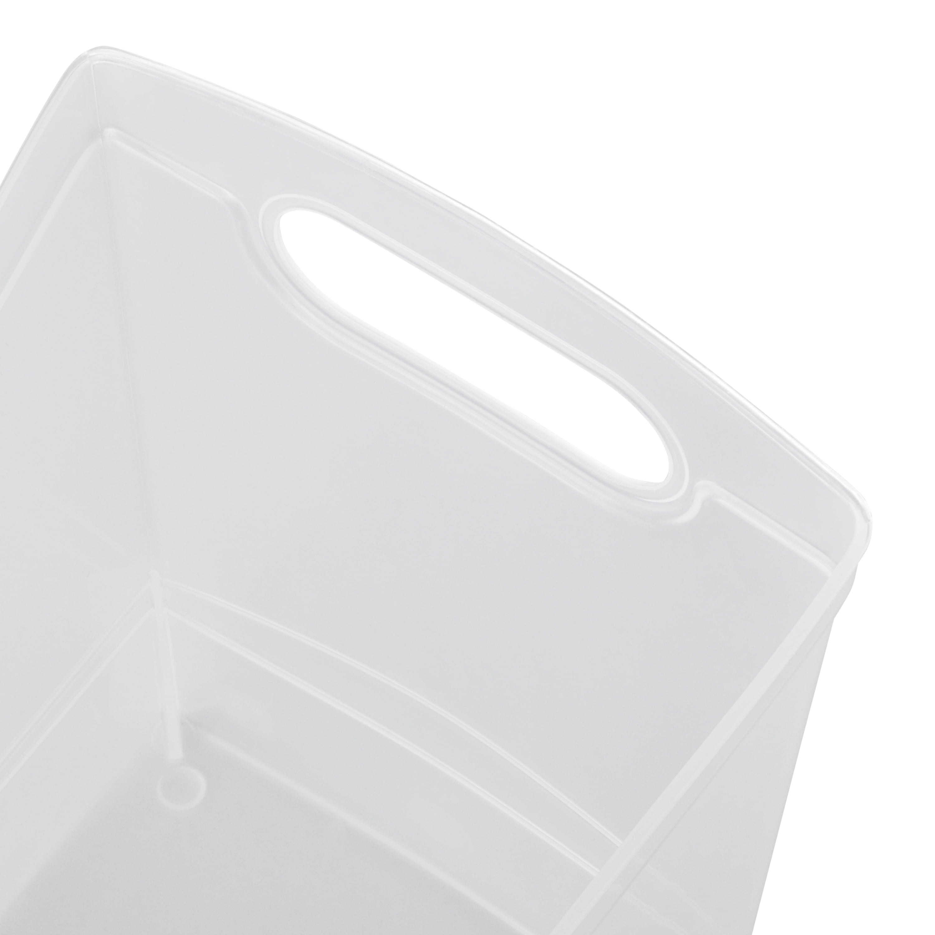 12 Qt Clear Plastic Storage Bin Organizer with Carrying Handles, Narrow Rectangular Utility Container for Pantry, Closet, Cabinet and Shelf Storage