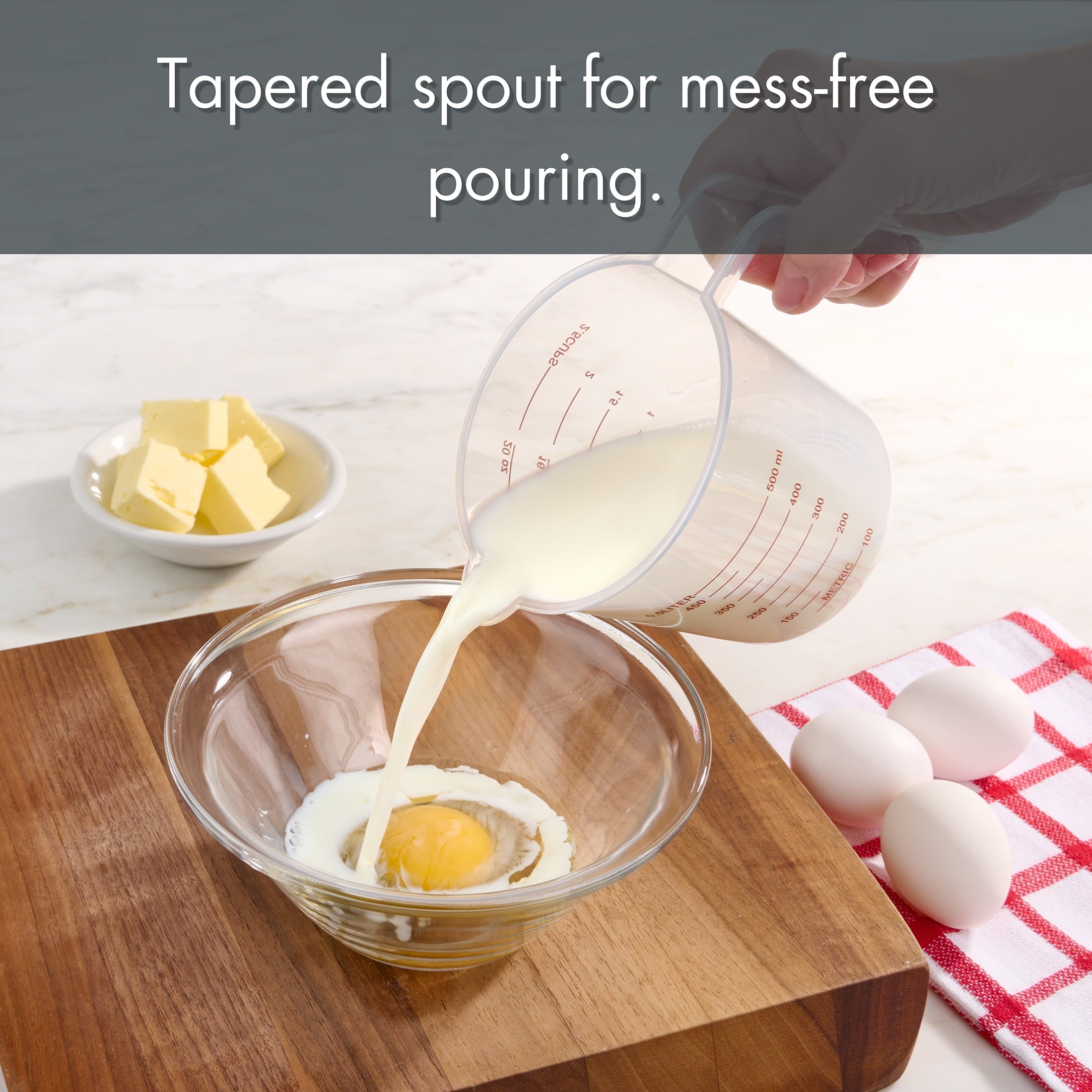 3-Piece Tapered Spout Nesting Plastic Measuring Cups Set, Clear