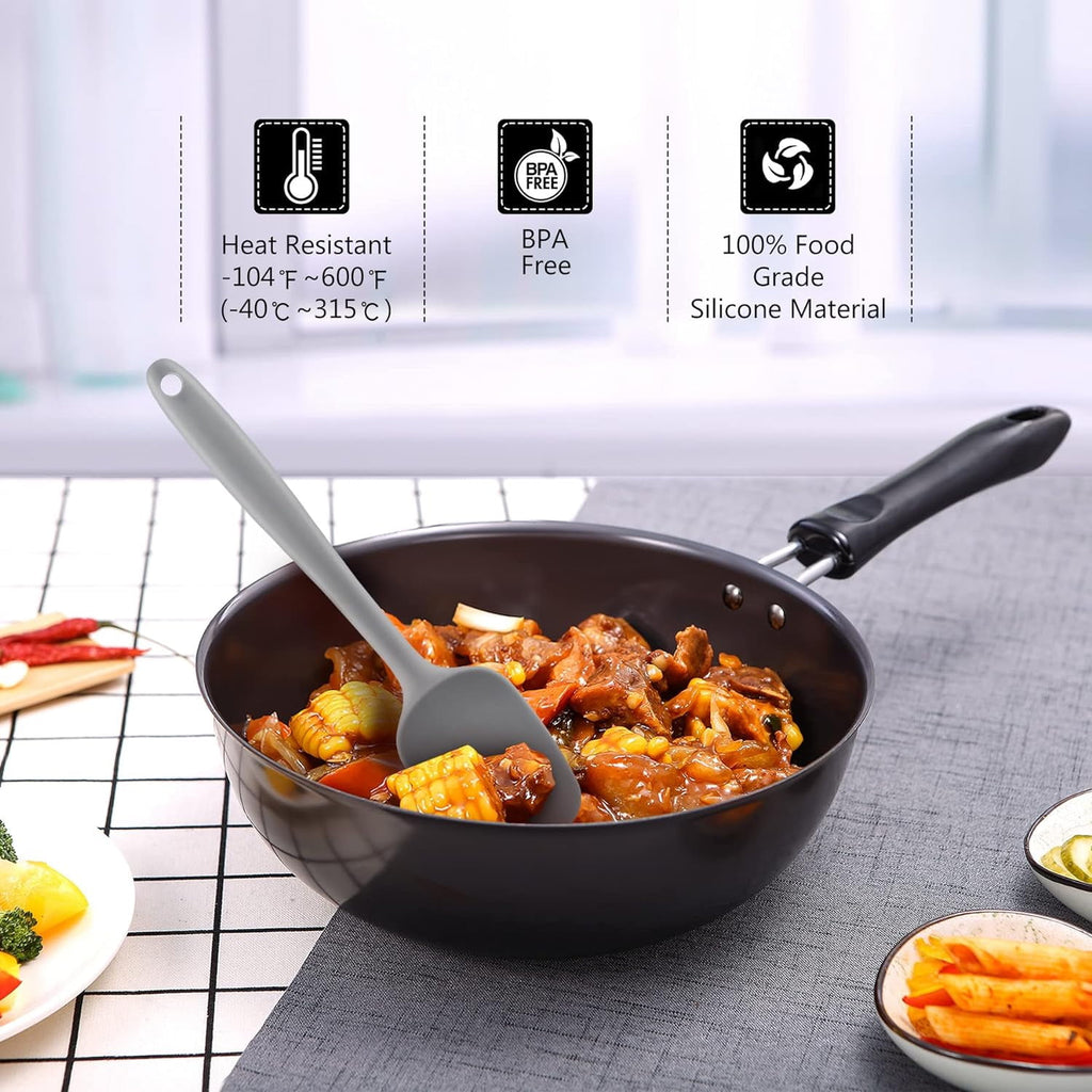 Food Grade Silicone Rubber Spatula Set, 5 Pcs Kitchen Cooking Baking Mixing Utensil Sets, High Non Stick Dishwasher- Khaki