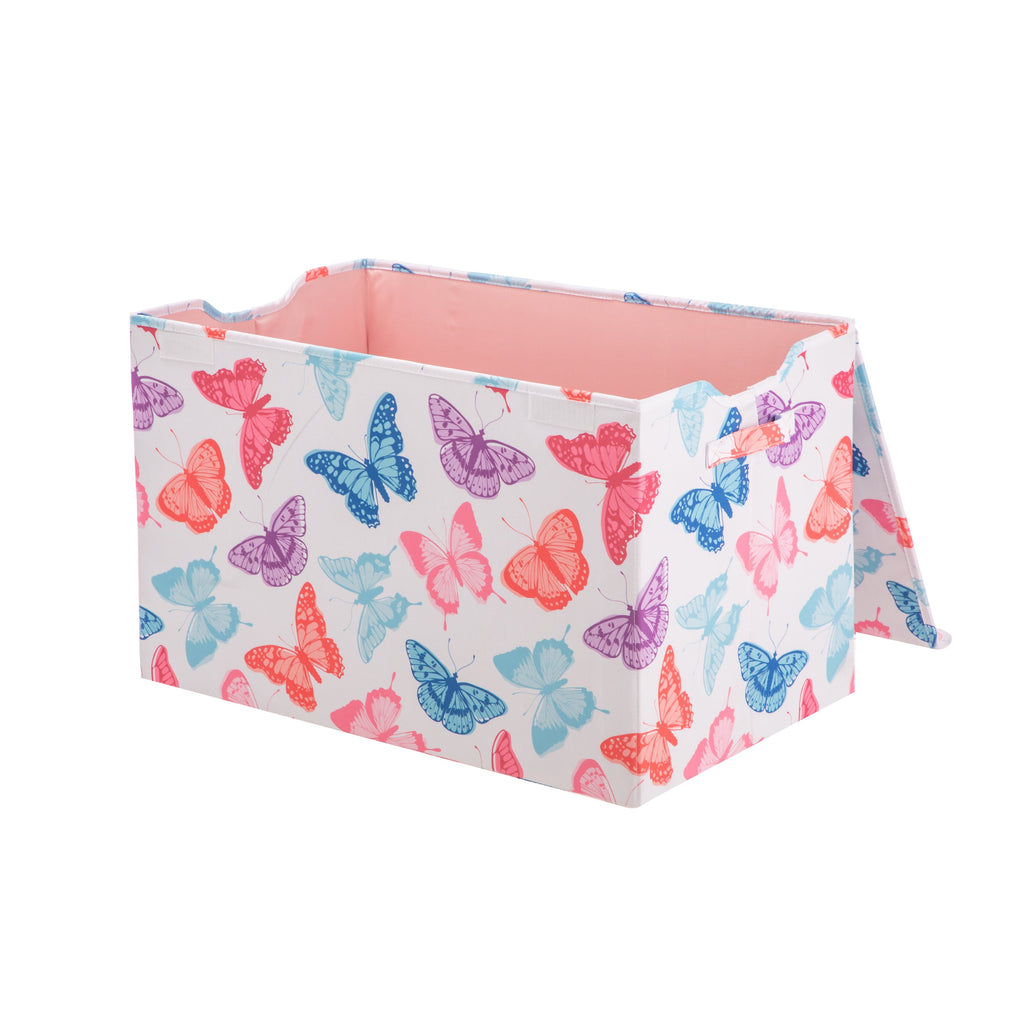 Kids Butterfly Pattern Collapsible Toy Storage Trunk, 24 in x 14.8 in x 15 in