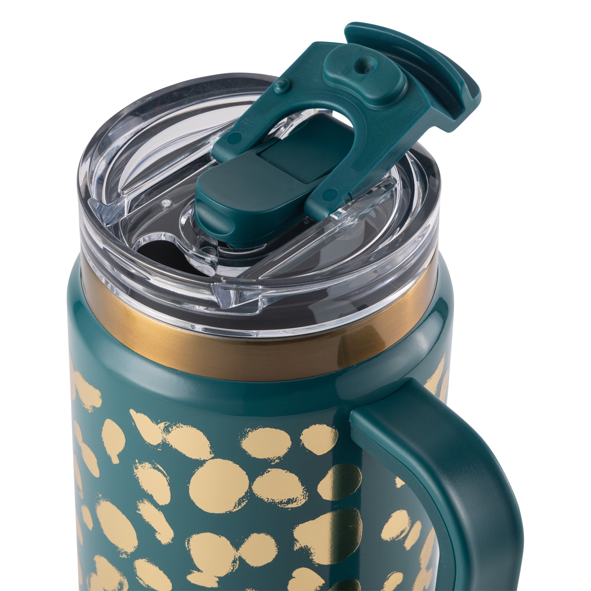 Thyme &amp; Table 32 fl oz Stainless Steel Luna Tumbler with Handle and Dual Straw Lid, Cream &amp; Black Check