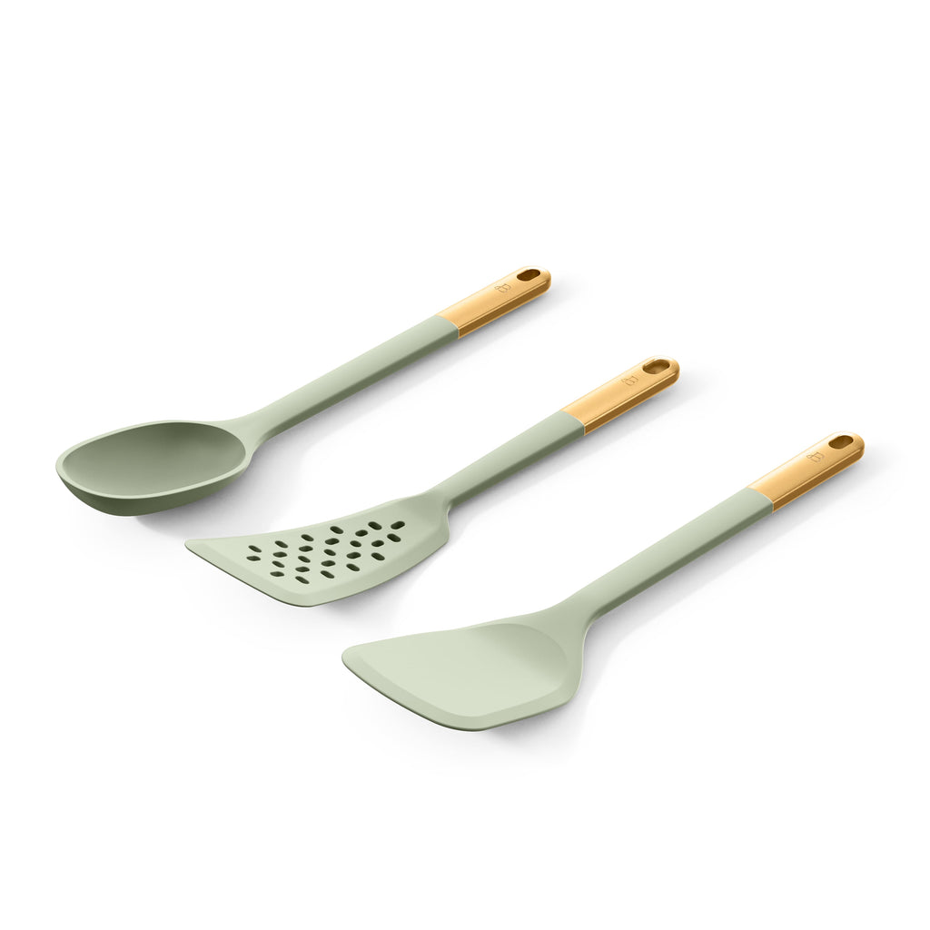 3-Piece Silicone Kitchen Utensil Tool Set, Porcini Taupe by Drew Barrymore