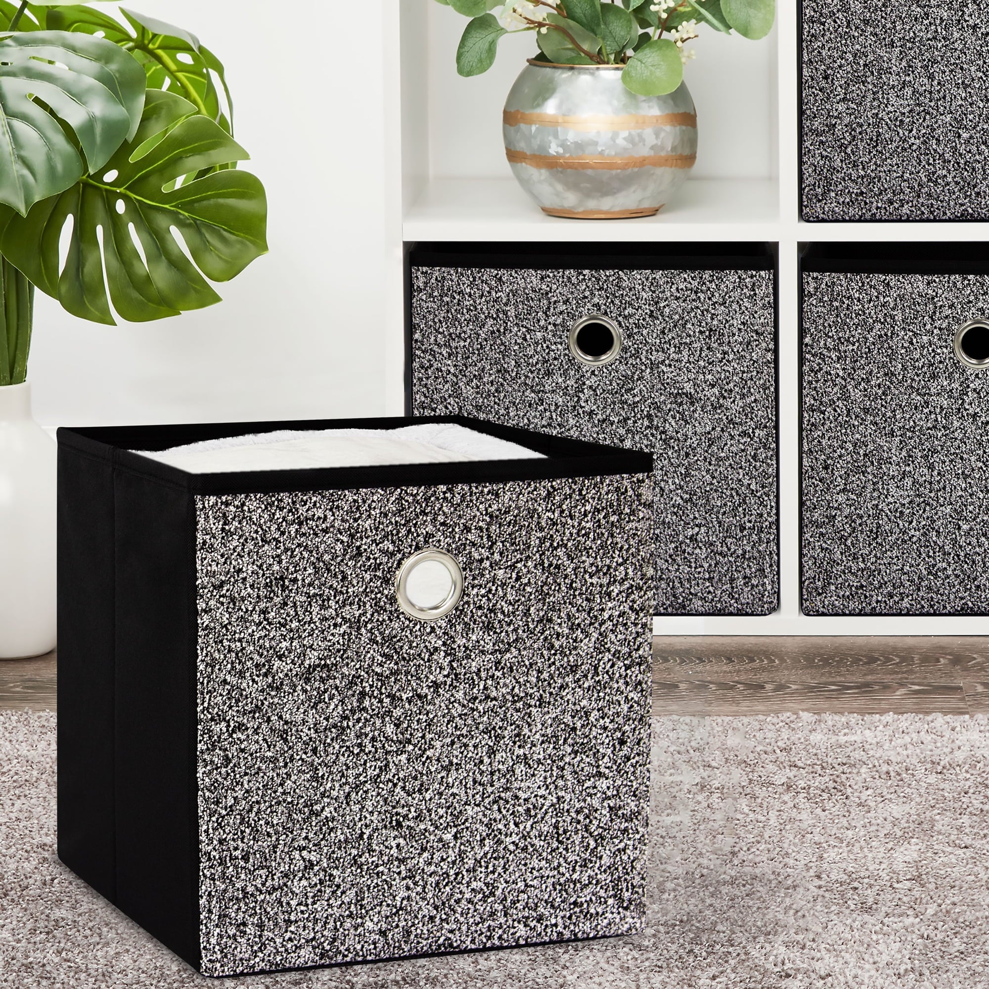 Collapsible Fabric Cube Storage Bin, Rich Black