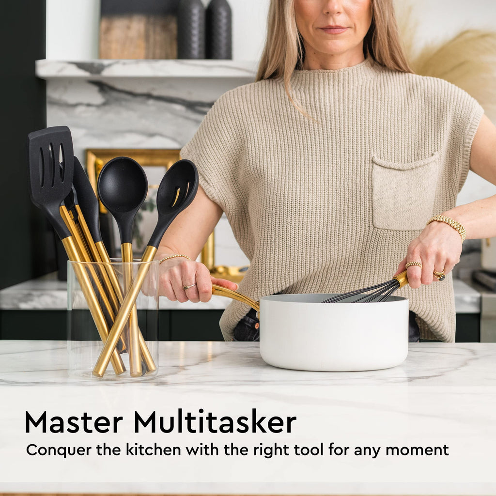 White Silicone and Gold Cooking Utensils Set