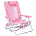 Front right angle of the Backpack Beach Chair in pink lotus print.