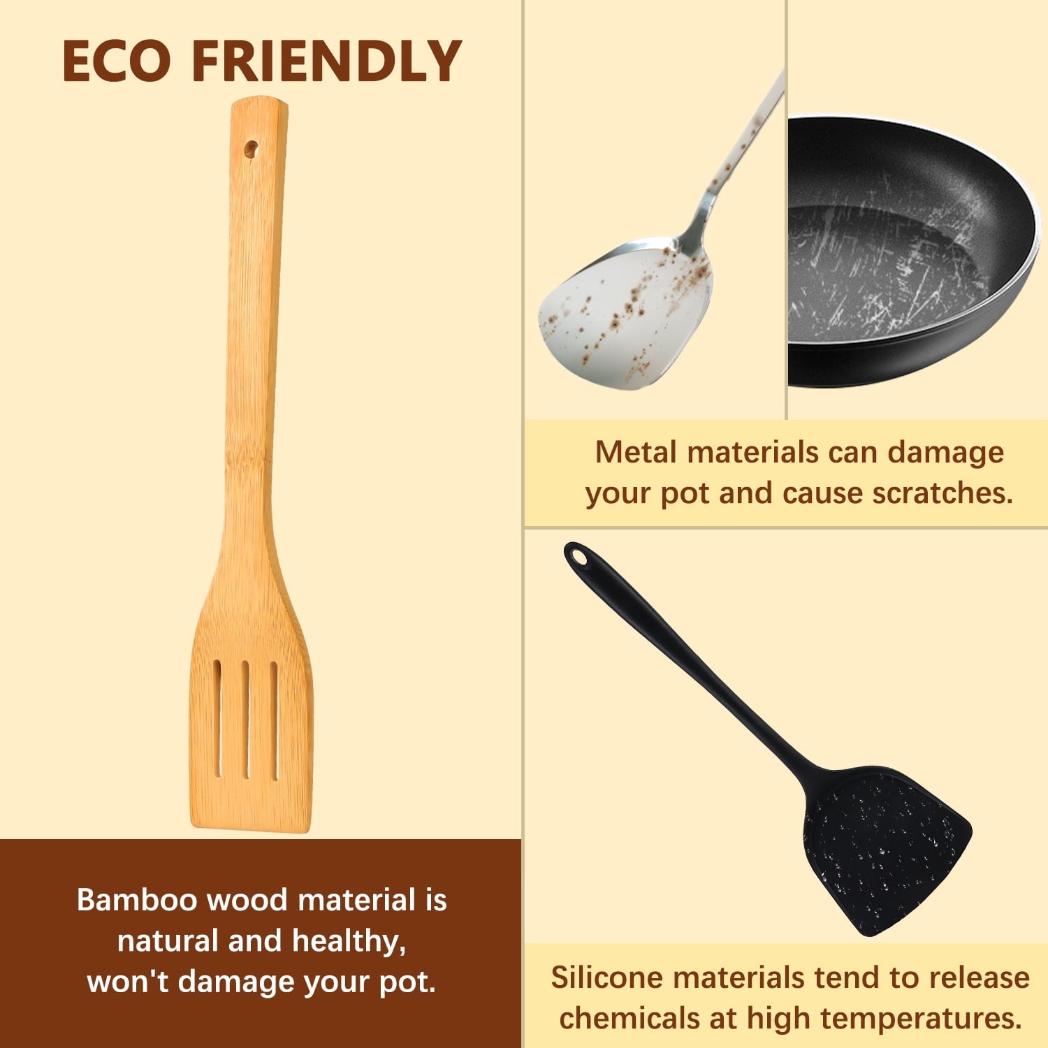 Wooden Spoons for Cooking, 6Pcs Banboo Spatula Spoon Tongs Utensils Set for Kitchen Cookware