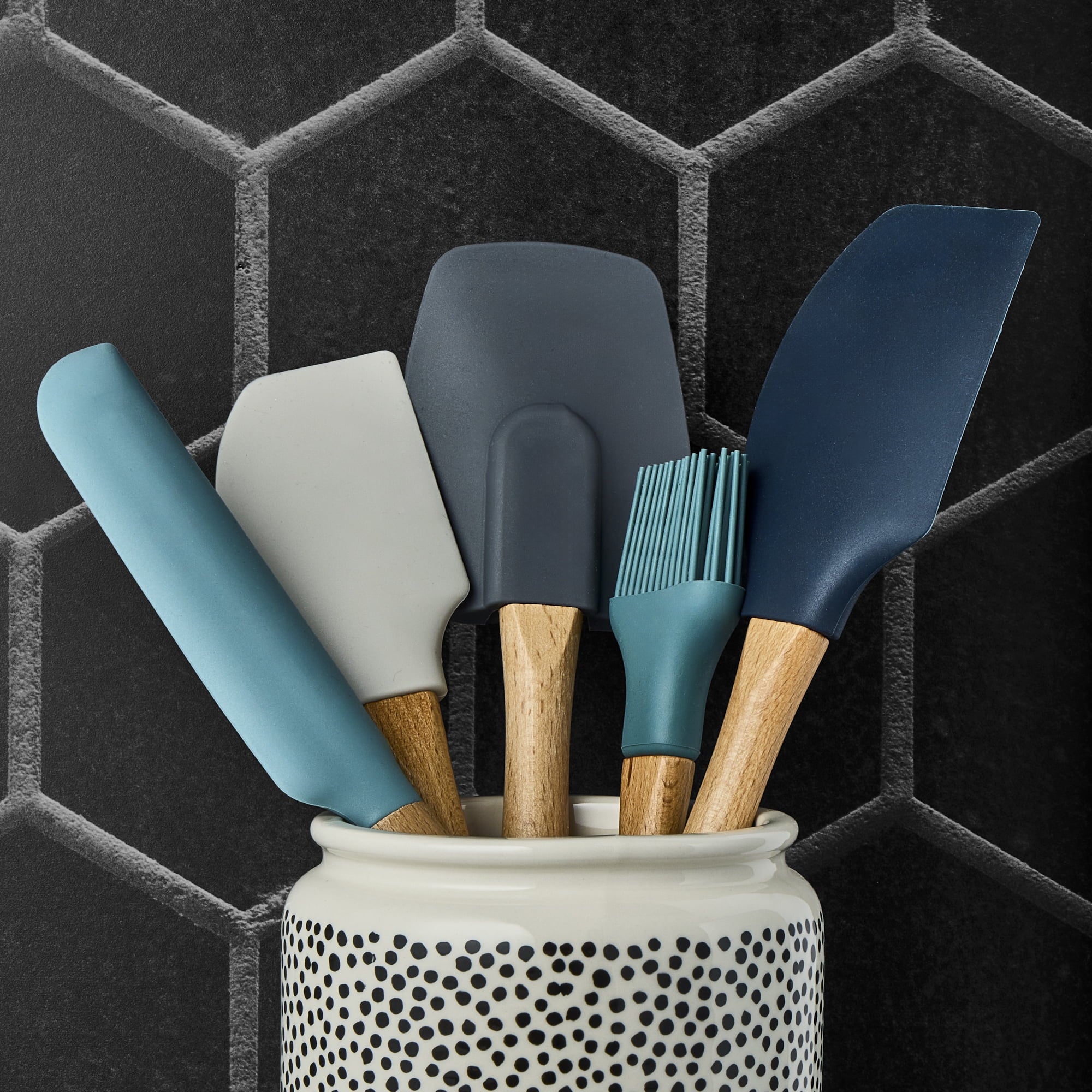 Thyme &amp; Table 5-Piece Silicone Kitchen Utensil Set with Beechwood Handles
