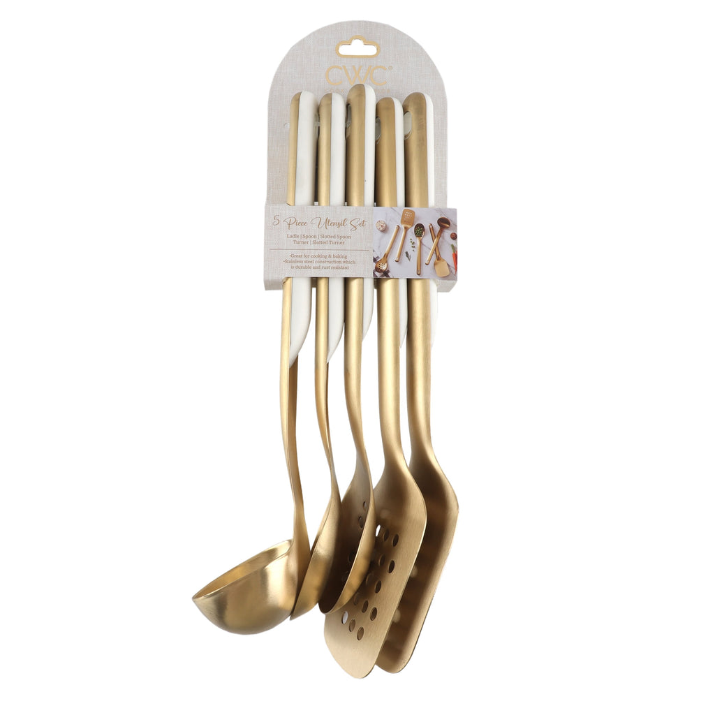 5-Piece Stainless Steel Utensil Set – Gold, &amp; Stylish Kitchen Tools