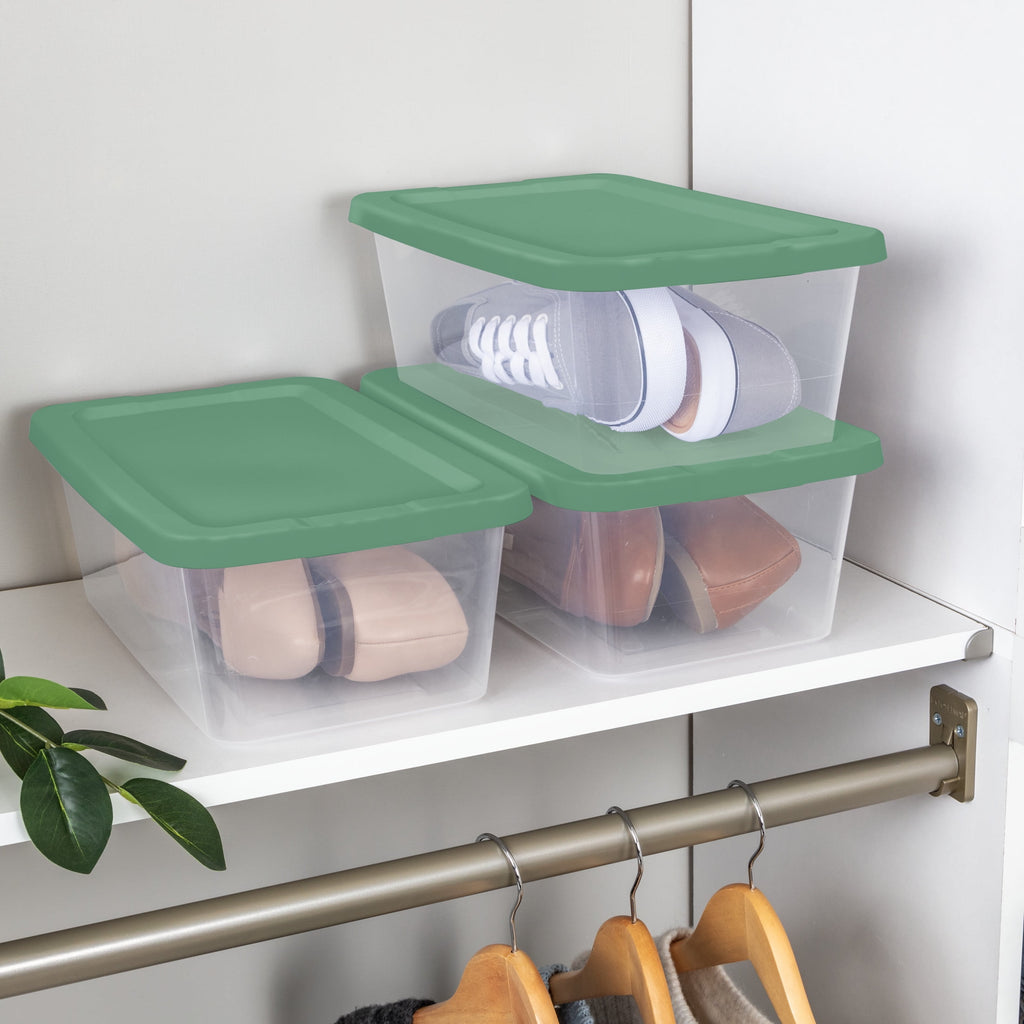 Set of (10) 6 Quart Small Storage Bins, Clear Plastic Storage Containers with Snap-on Lids, White