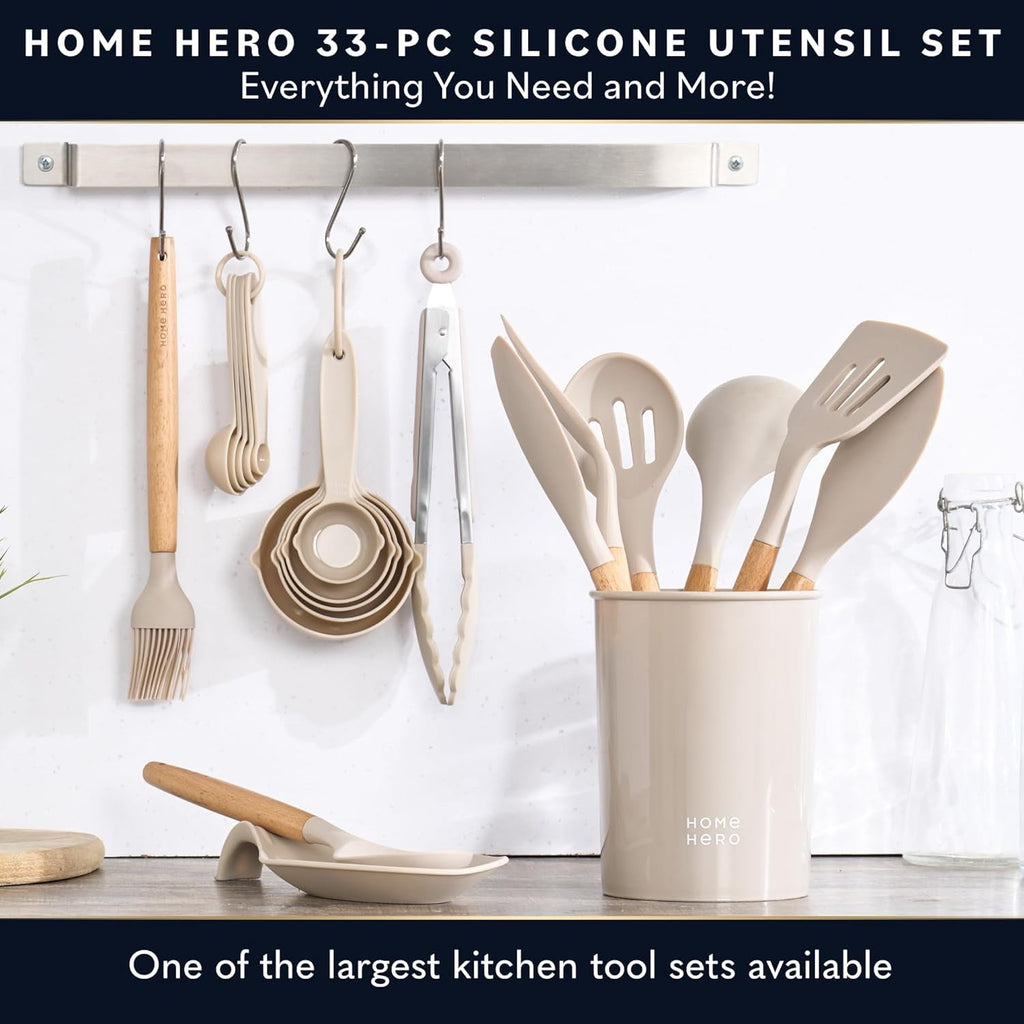 25 Pcs Silicone Spatula Kitchen Utensils Set - Stainless Steel and Nylon, Black
