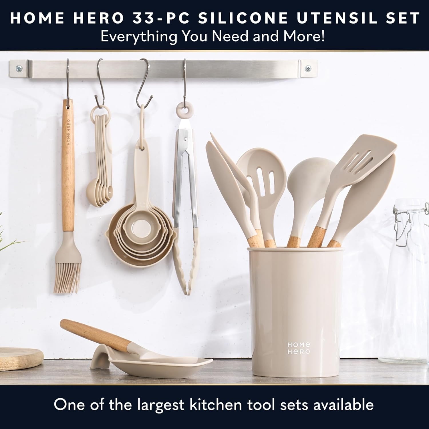25 Pcs Silicone Spatula Kitchen Utensils Set - Stainless Steel and Nylon, Black