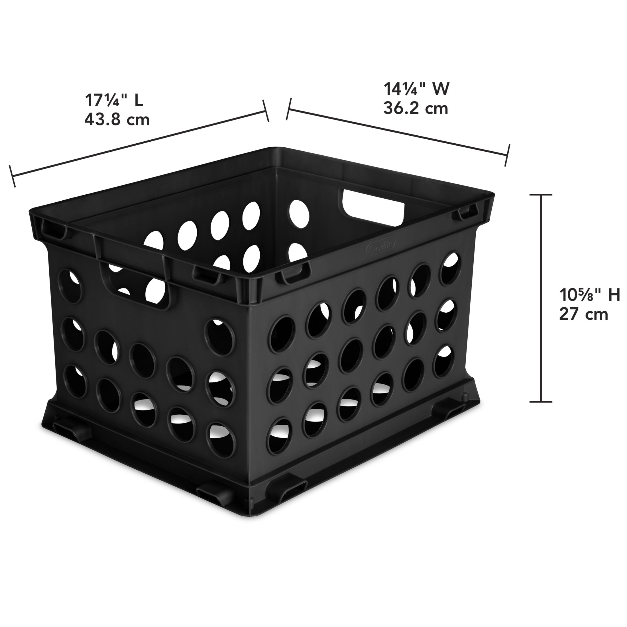 File Crate, Versatile Plastic Bin with Handles, Letter or Legal File Storage, Black, Standard Size