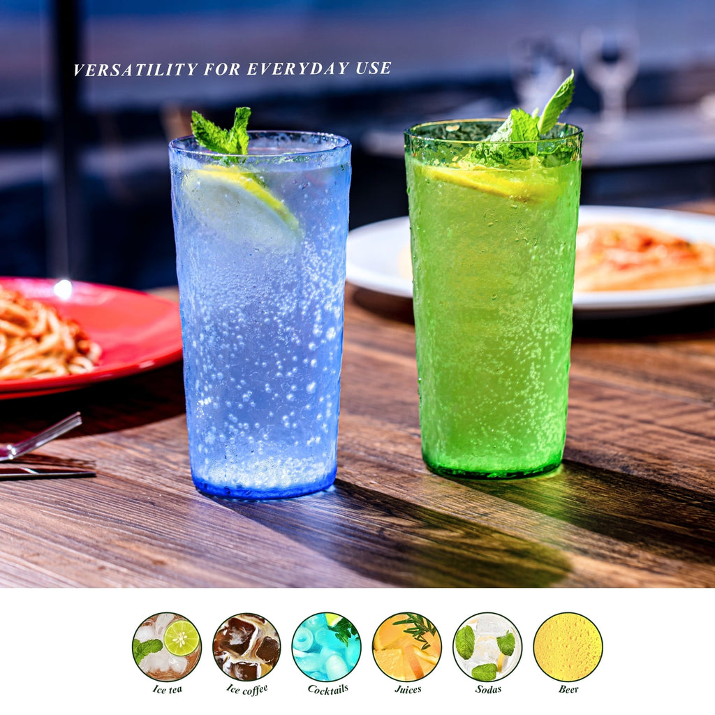 18oz Blue Acrylic Glasses Drinkware (Set of 8), Ice-Carved Shatter-Proof Plastic Tumblers