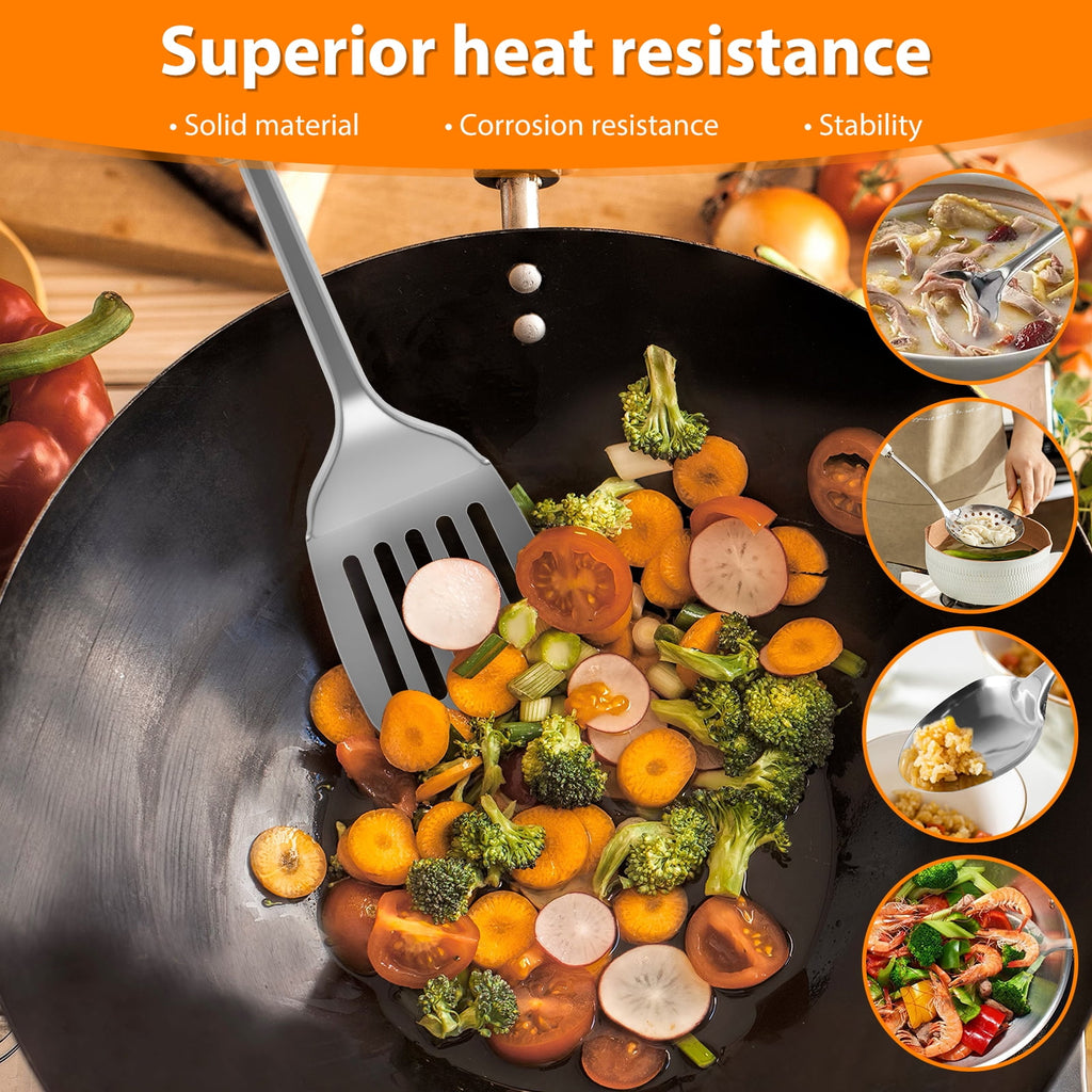 Qenwkxz 5pcs Kitchen Tools and gadgets Cooking Utensils Set Stainless Steel Spoons Spatula Set with Heavy-Duty Washable Utensils with Handle Hole Kitchen Gadgets Tools Set for Wome