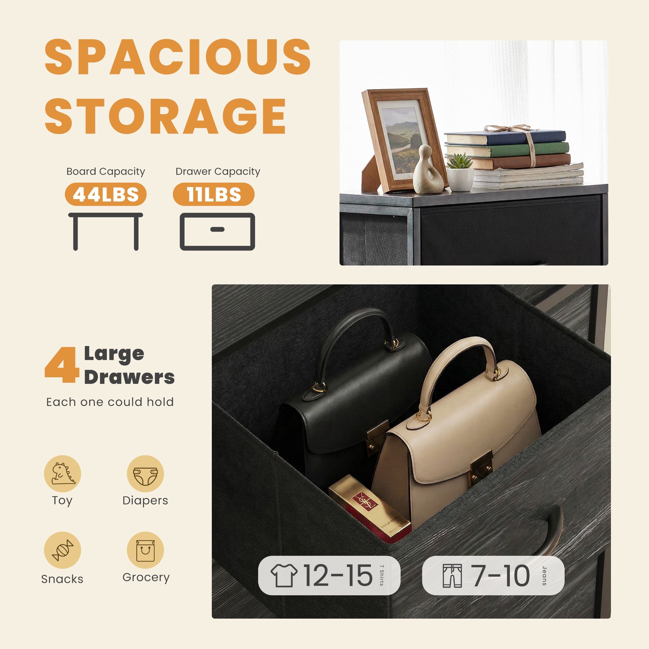 9 Drawers Fabric Dresser for Bedroom, Drawer Organizer Storage Cabinet for Closet, Clothes, TV Stand, Light Gary