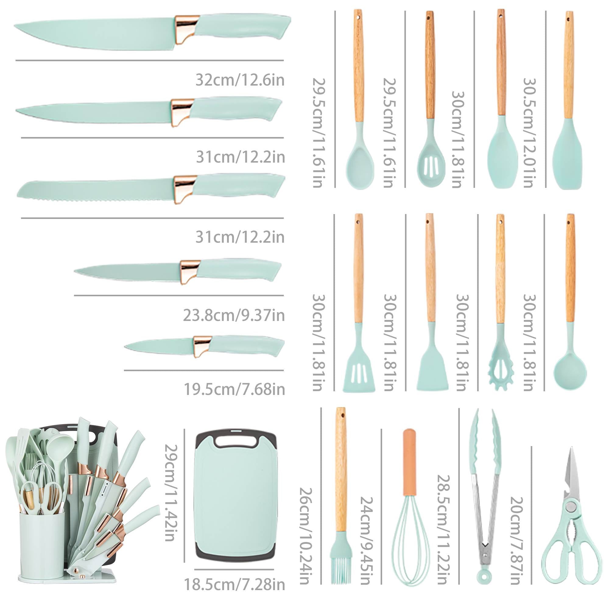 19-Piece Silicone Kitchen Utensil &amp; Knife Set - Heat-Resistant Cooking Tools Non-Stick Safe Gift for Mom or Women Black