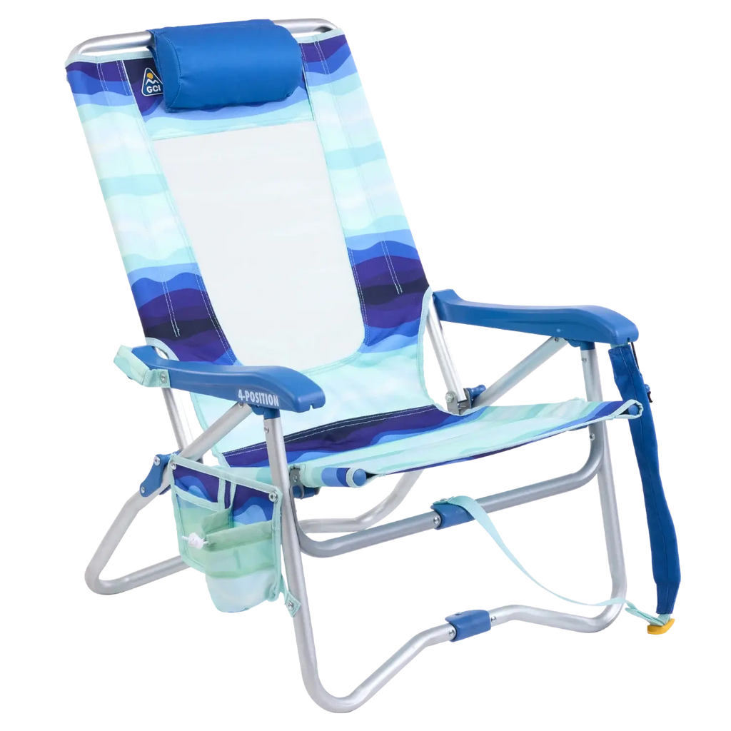 Side angle of the wave blue Bi-Fold Beach Chair.