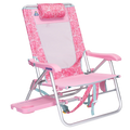 Front right view of the GCI Big Surf beach chair in pink lotus with the slide-out side table extended.