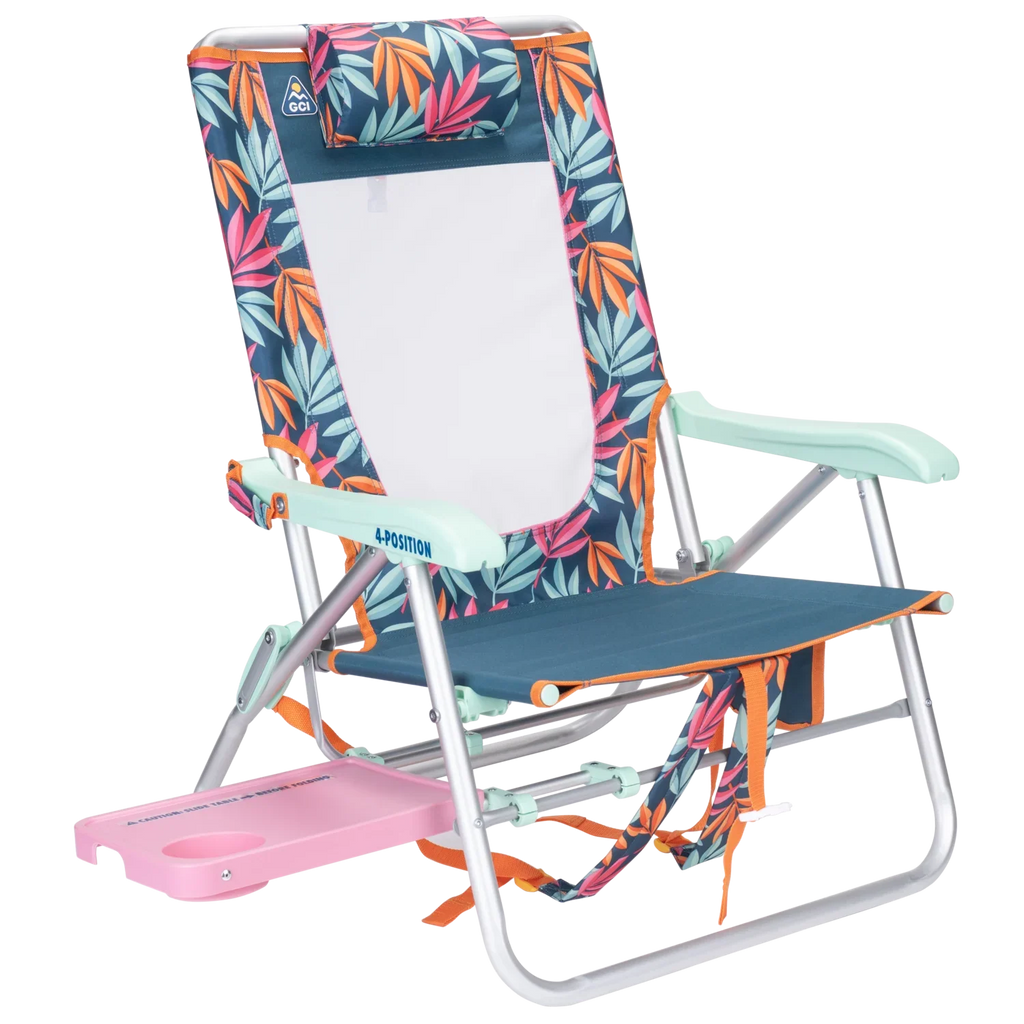 Front right angle of the Big Surf with Slide Table in tropical escape print.