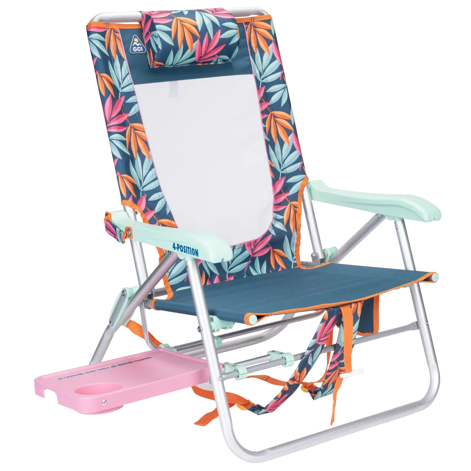 Front right angle of the Big Surf with Slide Table in tropical escape print.