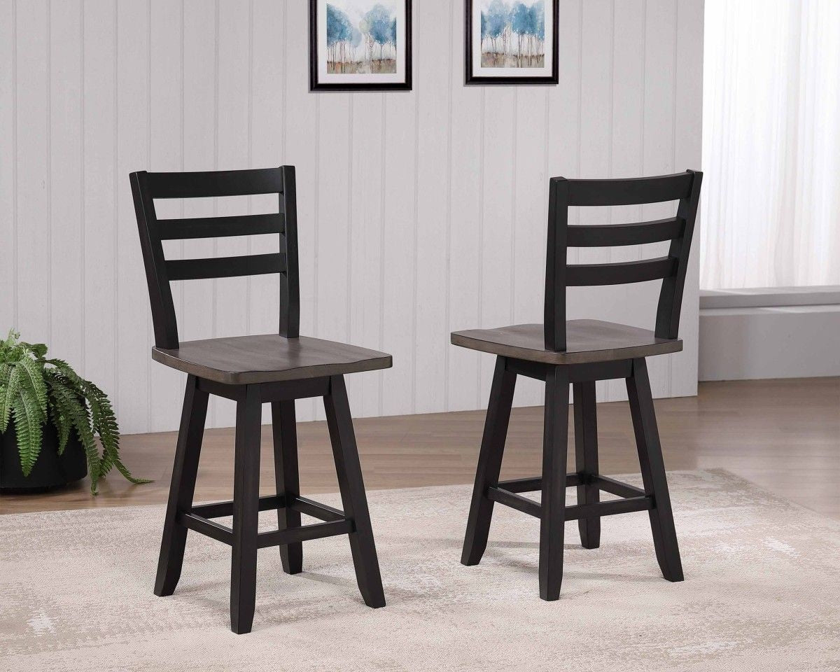Brassex Aaron Oak/Dark Grey Swivel Counter/Bar Stool with Back Rest, 2-pc