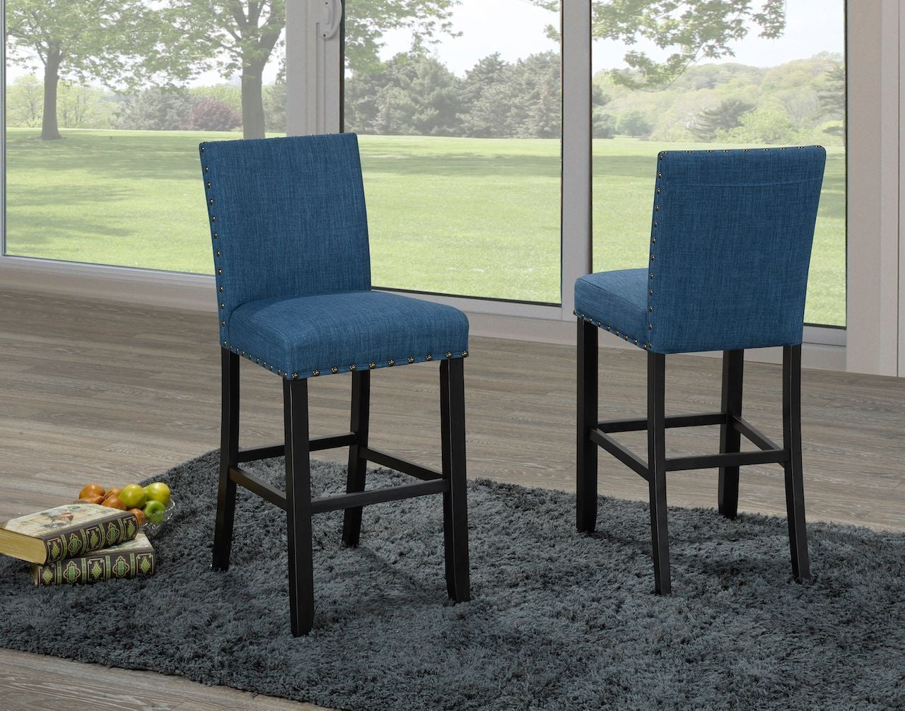 Brassex Alex Blue Counter/Bar Stool with Back Rest, 2-pc