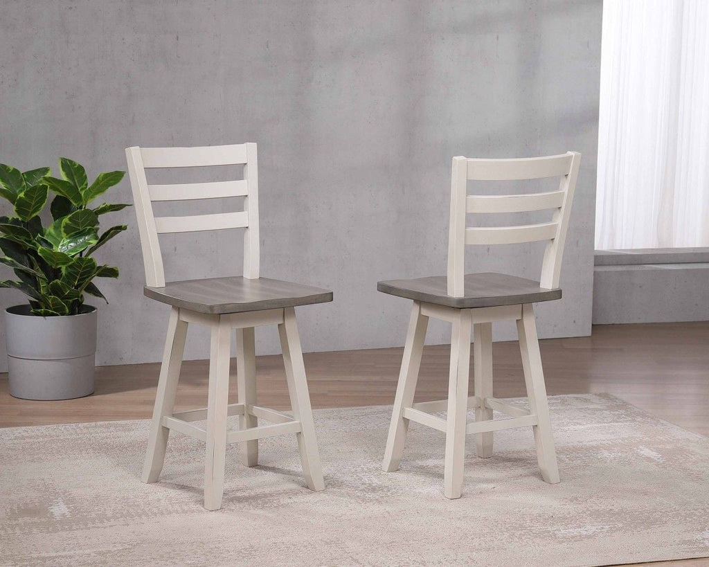 Brassex Alice Grey/White Swivel Counter/Bar Stool with Back Rest, 2-pc