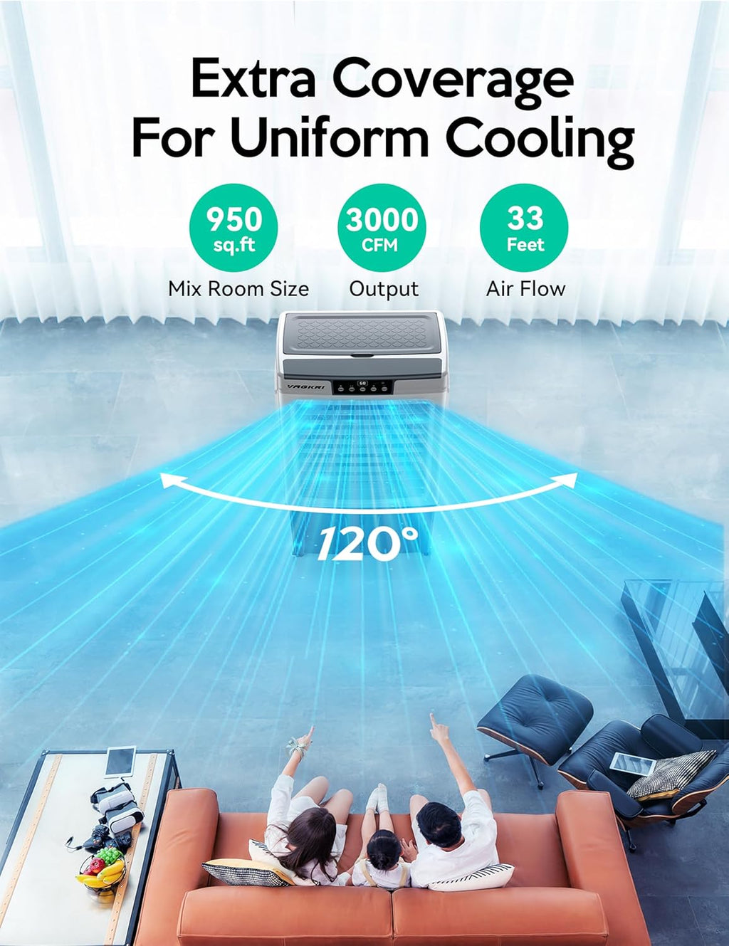 Evaporative Cooler, 2100CFM Air Cooler, 120°Oscillation Swamp Cooler with Remote Control, 24H Timer, 3 Wind Speeds for Outdoor Indoor Use,8 Gallon