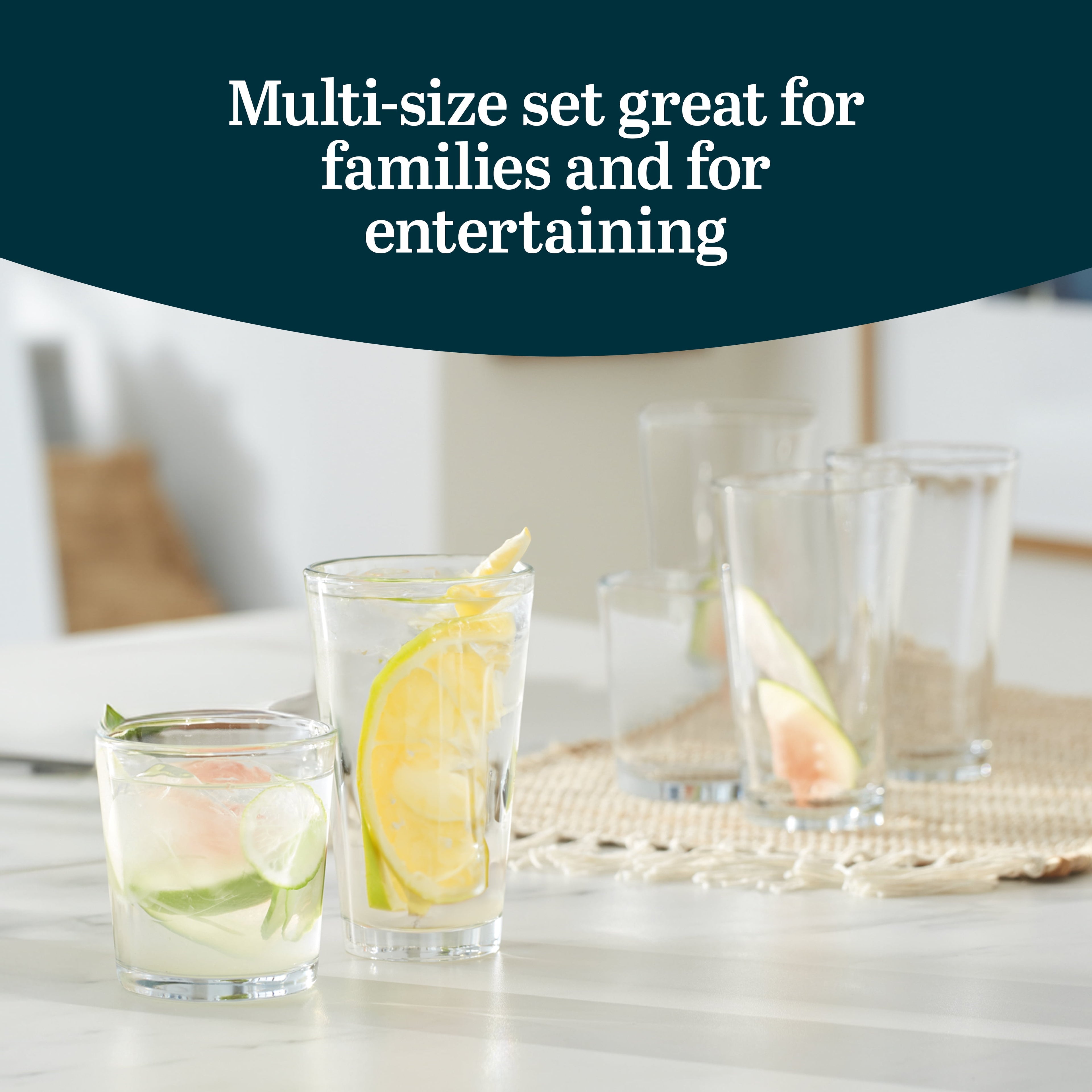 Preston Tumbler and Rocks Glass Cups Set, All Purpose Everyday Drinking Glasses Set of 16, Glassware Drinking Glasses for Birthdays, Dinners