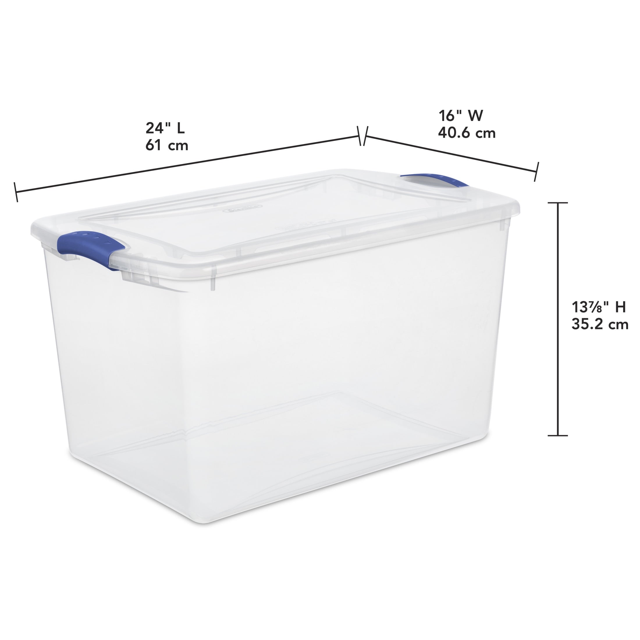 66 Quart Large Latching Storage Bin, Clear Plastic Storage Container with Latch Lid, Blue