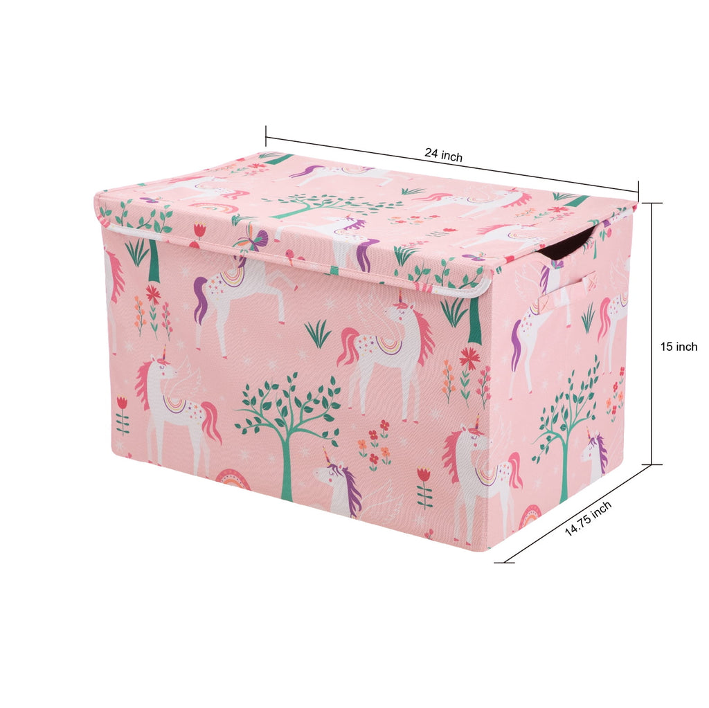 Kids Butterfly Pattern Collapsible Toy Storage Trunk, 24 in x 14.8 in x 15 in
