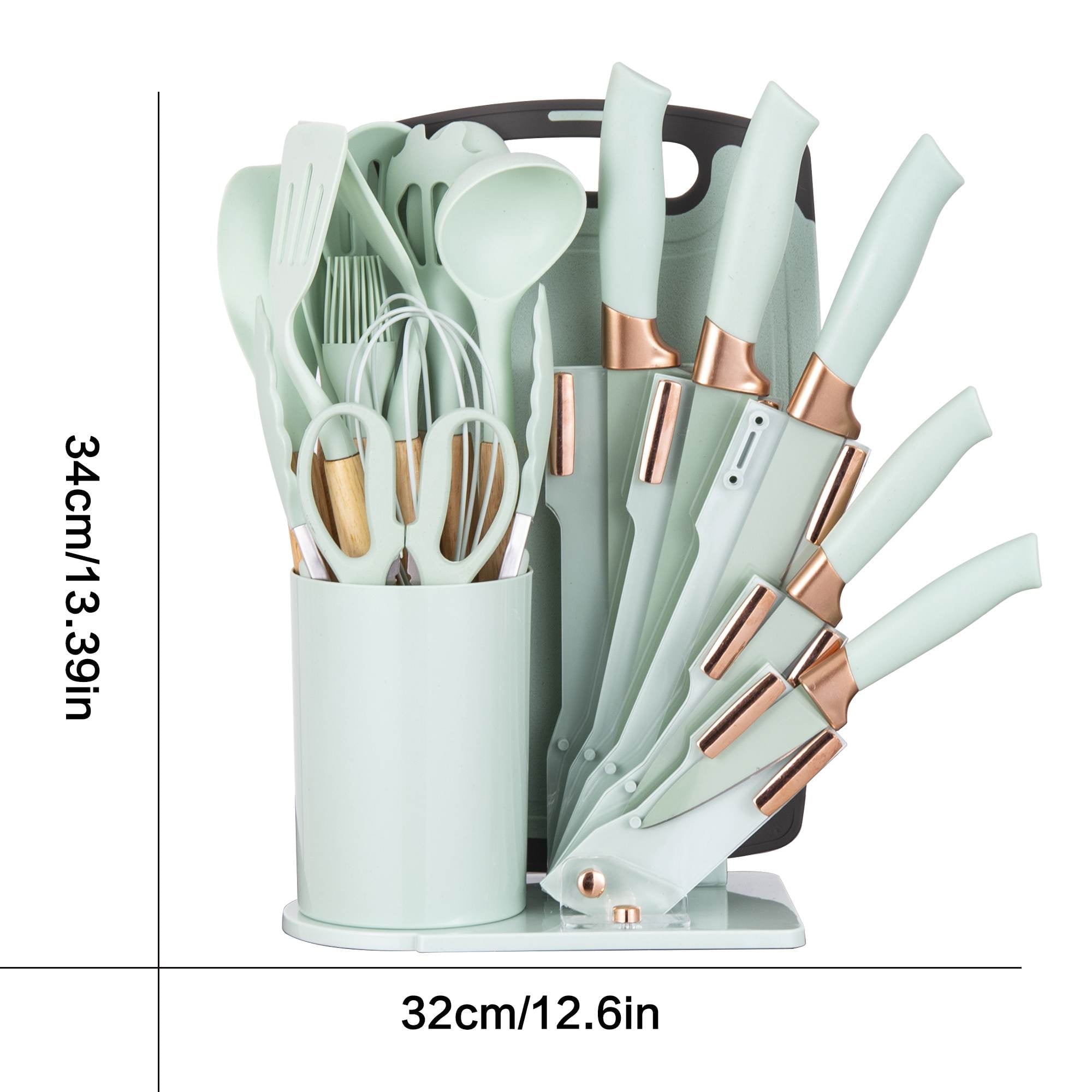 19-Piece Silicone Kitchen Utensil &amp; Knife Set - Heat-Resistant Cooking Tools Non-Stick Safe Gift for Mom or Women Black