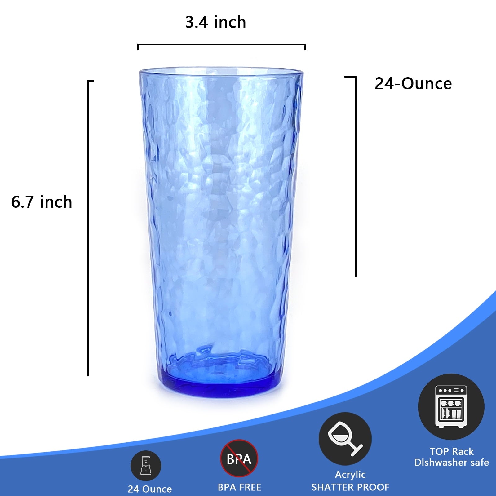 24-Ounce Plastic Tumbler Acrylic Drinking Glasses, Plastic Cups, , , Shatter Proof, , Set of 8 ( Multicolor )