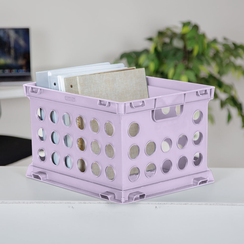 File Crate, Versatile Plastic Bin with Handles, Letter or Legal File Storage, Black, Standard Size