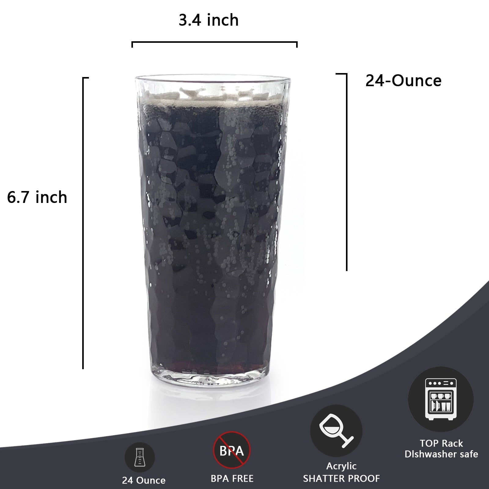24-Ounce Plastic Tumbler Acrylic Drinking Glasses, Plastic Cups, , , Shatter Proof, , Set of 8 ( Multicolor )