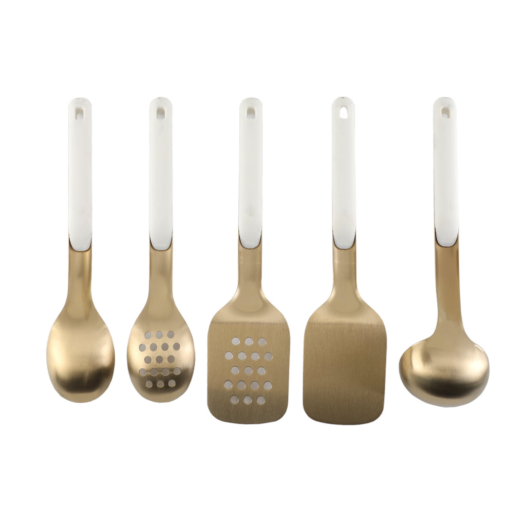 5-Piece Stainless Steel Utensil Set – Gold, &amp; Stylish Kitchen Tools