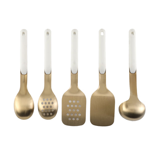 5-Piece Stainless Steel Utensil Set – Gold, &amp; Stylish Kitchen Tools