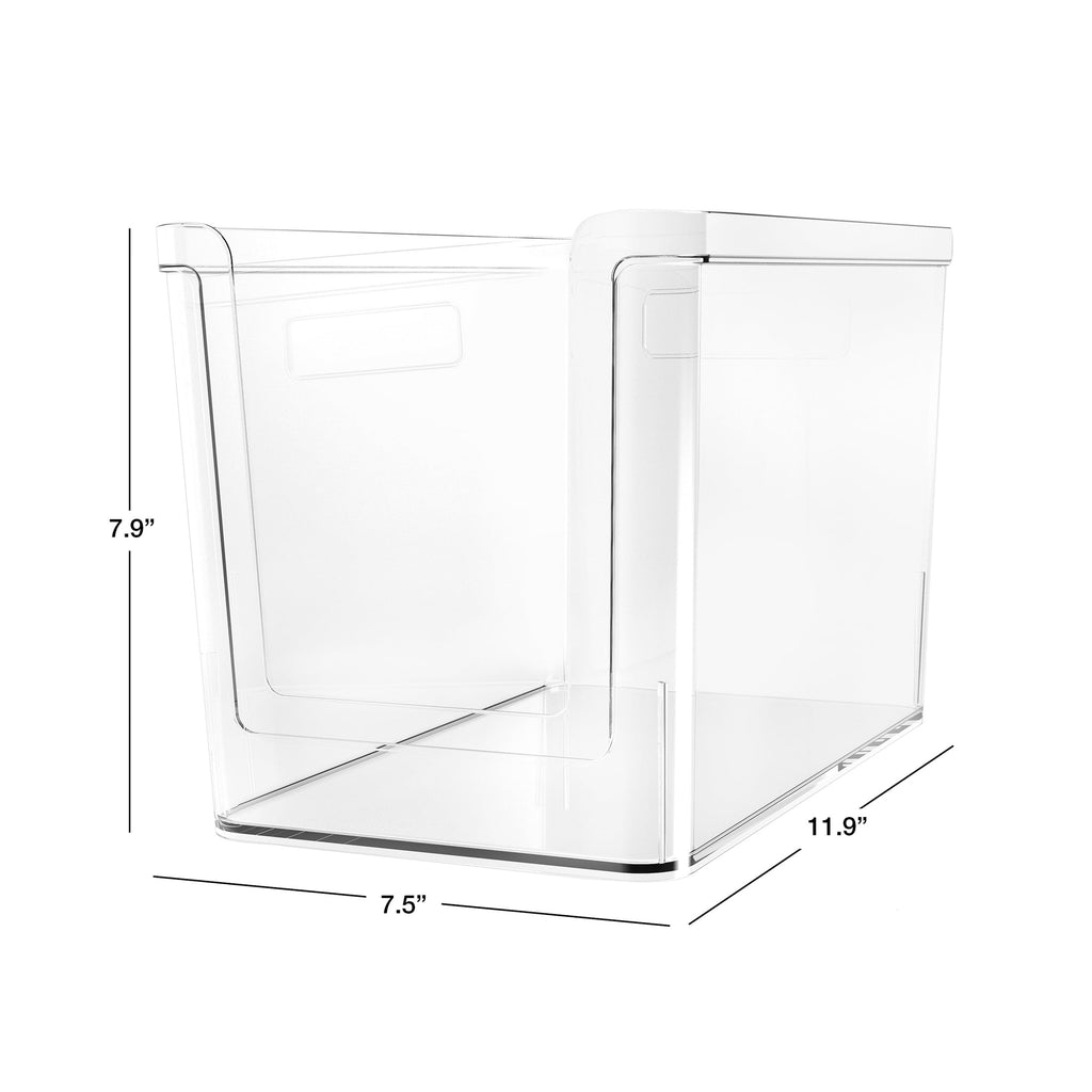 Large Deep Clear Plastic Pantry Storage Organizer Bin with Open Front, Kitchen Cabinet, Fridge and Shelf Storage Container for Pantry Organization, 12" x 7.5" x 8"
