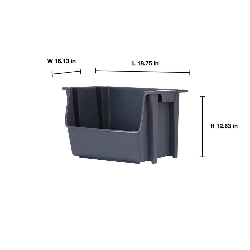 Mighty Tuff Large Nesting Stack Storage Bin, All, Plastic, Gray