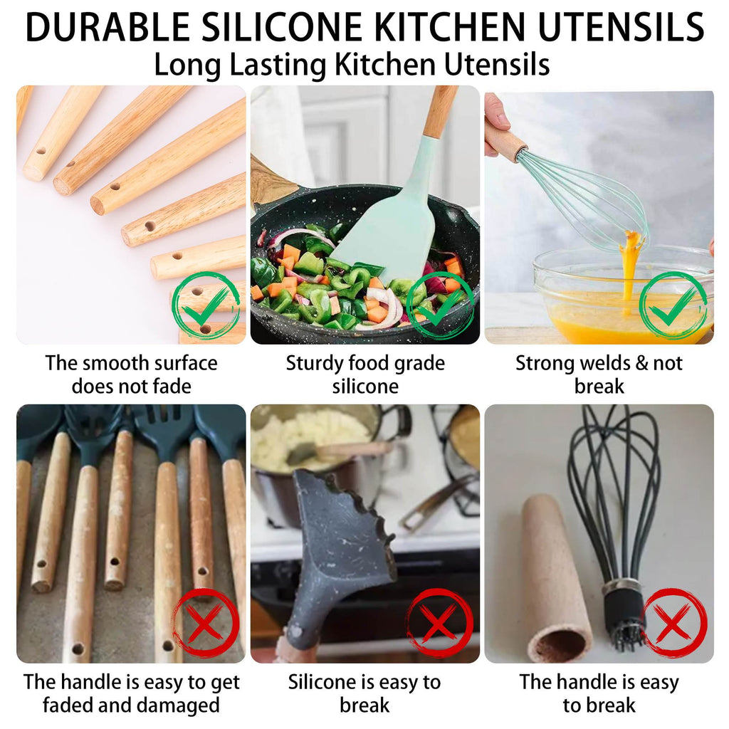 19-Piece Silicone Kitchen Utensil &amp; Knife Set - Heat-Resistant Cooking Tools Non-Stick Safe Gift for Mom or Women Black