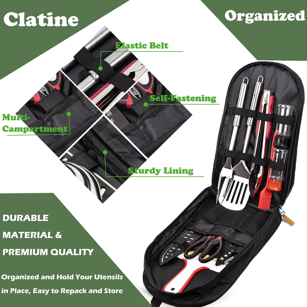 Camp Utensil Set Kitchen Cooking BBQ Grill Tool Kit with Organizer Bag, 12-Piece Travel Kitchen Grill Accessories Compact Gear Cookware Kit for Camping RV Sailboat Backyard BBQ