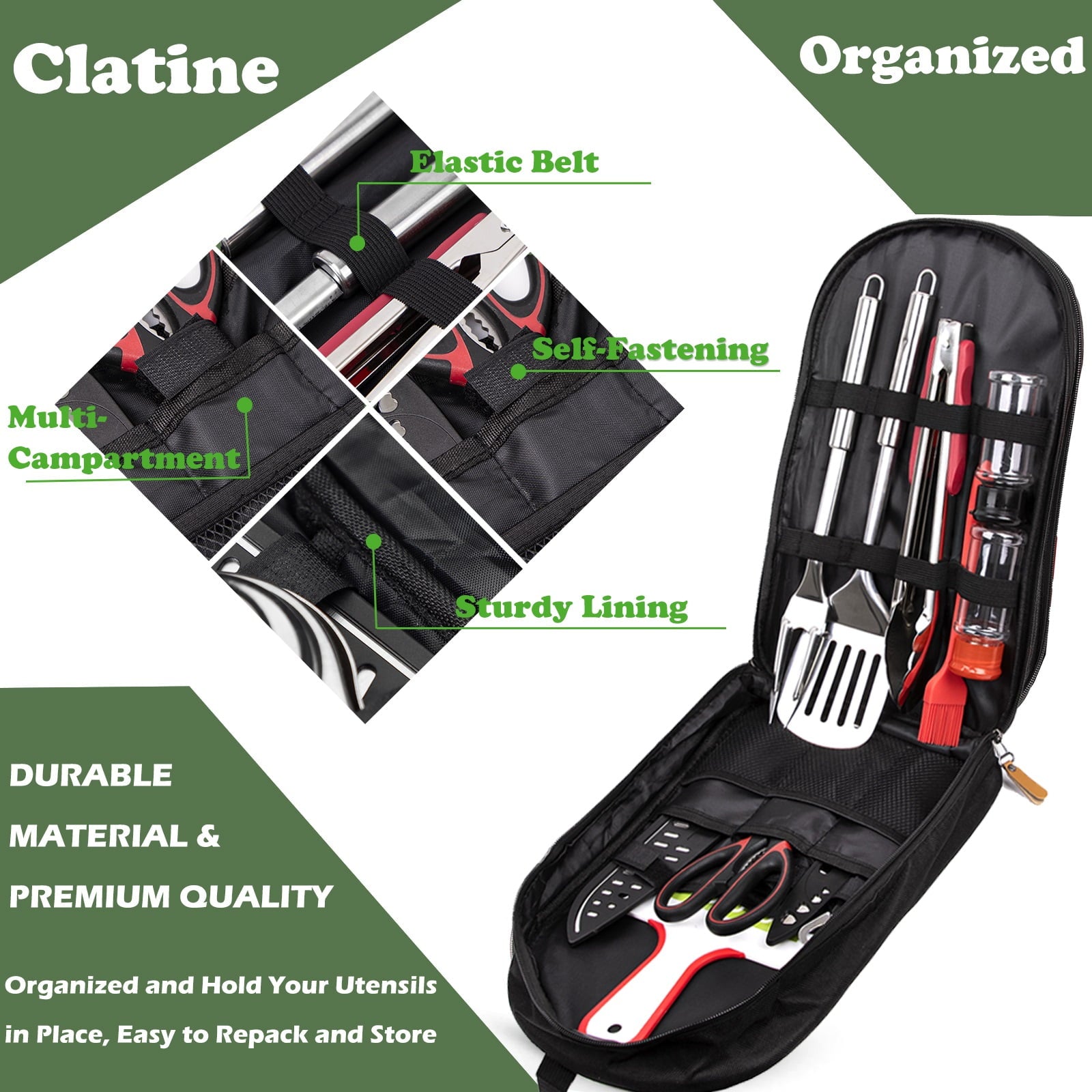 Camp Utensil Set Kitchen Cooking BBQ Grill Tool Kit with Organizer Bag, 12-Piece Travel Kitchen Grill Accessories Compact Gear Cookware Kit for Camping RV Sailboat Backyard BBQ
