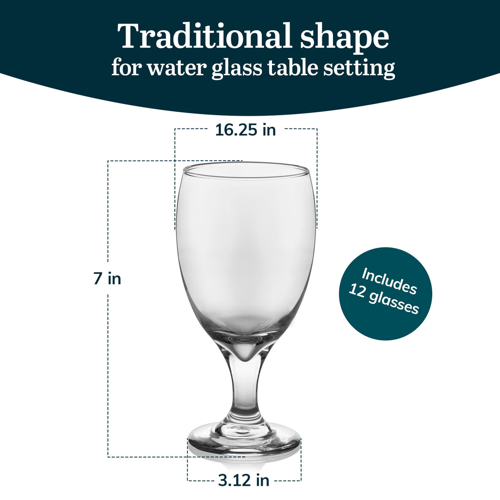 Classic Goblet Party Clear Glass Set of 12, Drinking Goblets for Iced Tea, Sangria, and More, Ideal Goblet Glassware for Parties